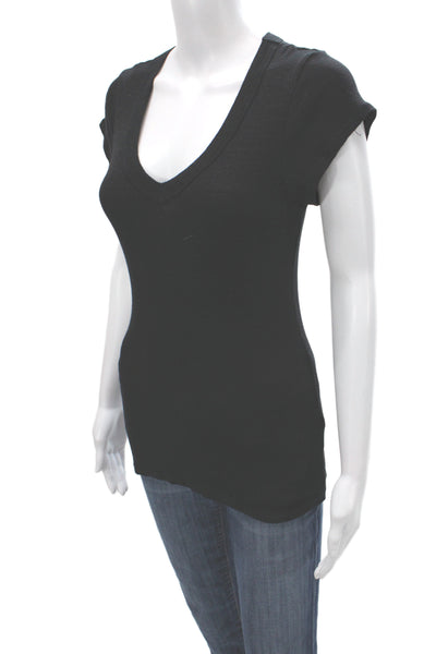 Michael Stars Womens Basic Black V-Neck Short Sleeve T-Shirt Size M