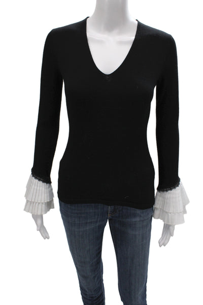 Kobi Halperin Women Black Cashmere V-Neck Pullover Sweater Long Sleeve Size XS