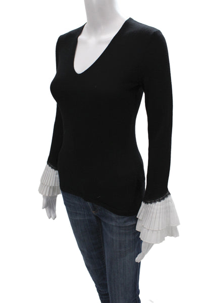 Kobi Halperin Women Black Cashmere V-Neck Pullover Sweater Long Sleeve Size XS