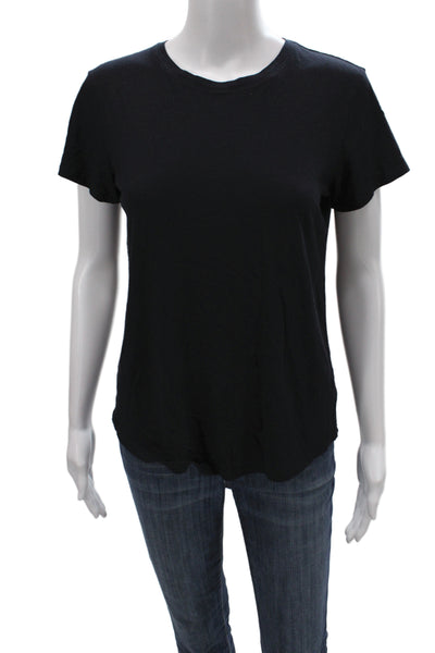 Vince Women Basic Black Cotton Crew Neck Short Sleeve T-Shirt Size XS