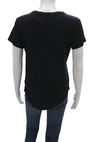 Vince Women Basic Black Cotton Crew Neck Short Sleeve T-Shirt Size XS