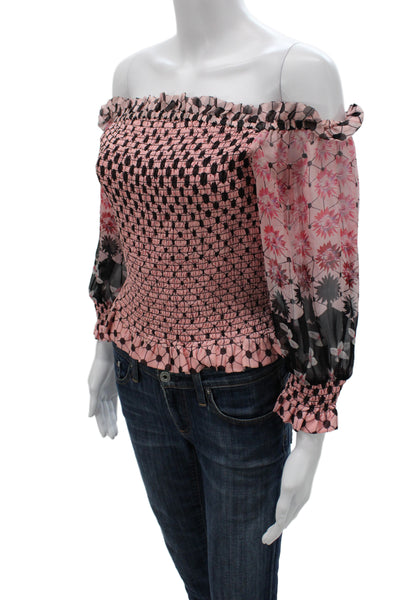 Temperley London Womens Pink Silk Off Shoulder Cropped Blouse 3/4 Sleeve Size 2