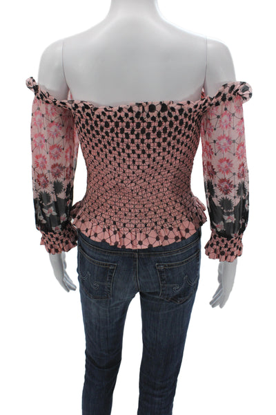 Temperley London Womens Pink Silk Off Shoulder Cropped Blouse 3/4 Sleeve Size 2