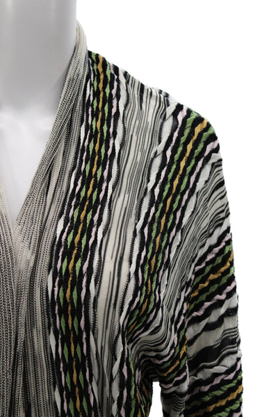 Missoni Womens Black Striped V-Neck Viscose Cardigan 3/4 Sleeve Size 38