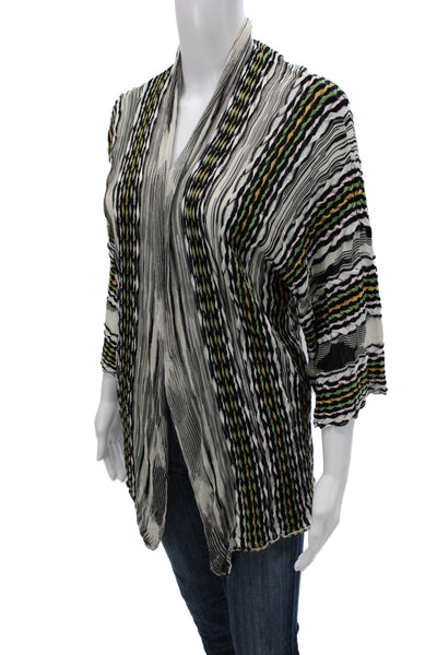 Missoni Womens Black Striped V-Neck Viscose Cardigan 3/4 Sleeve Size 38