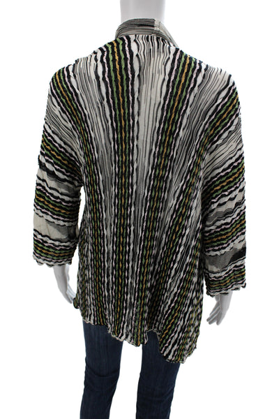 Missoni Womens Black Striped V-Neck Viscose Cardigan 3/4 Sleeve Size 38