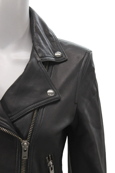 IRO Womens Black Lamb Leather Biker Jacket Zip Long Sleeve Size 38