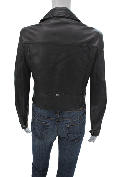 IRO Womens Black Lamb Leather Biker Jacket Zip Long Sleeve Size 38
