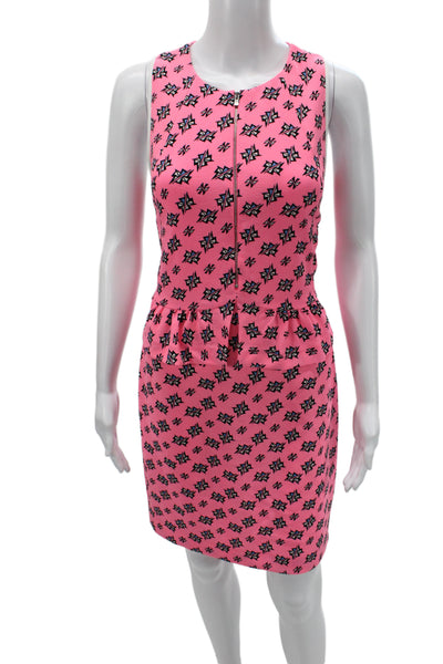 Sandro Women Fit & Flare Dress Pink Geometric Sleeveless Round Neck Zip Size 2