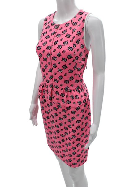 Sandro Women Fit & Flare Dress Pink Geometric Sleeveless Round Neck Zip Size 2