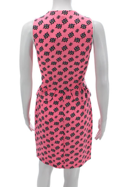 Sandro Women Fit & Flare Dress Pink Geometric Sleeveless Round Neck Zip Size 2