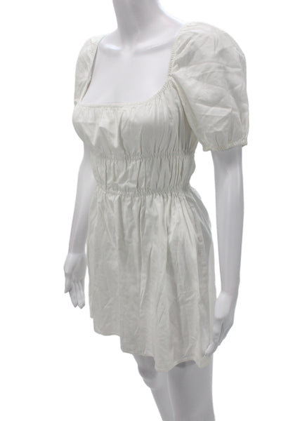 Reformation Women Mini Dress White Square Neck Short Sleeve Cotton Boho Size XS