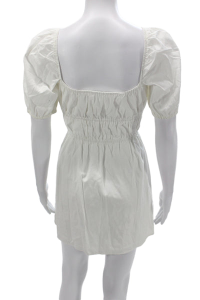 Reformation Women Mini Dress White Square Neck Short Sleeve Cotton Boho Size XS
