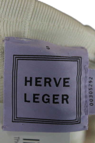 Herve Leger Women Bodycon Ivory V-Neck Sleeveless Zip Short Dress Size S