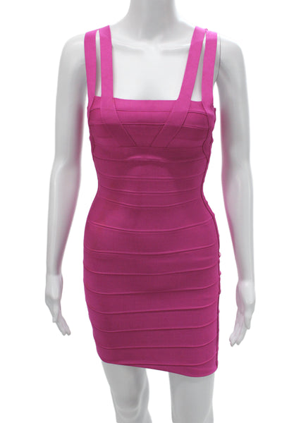 Herve Leger Women Bodycon Pink Square Neck Short Dress Zip Size XS