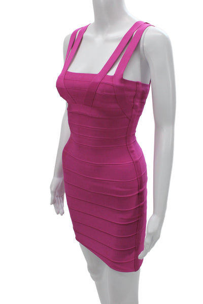 Herve Leger Women Bodycon Pink Square Neck Short Dress Zip Size XS
