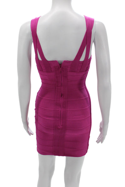 Herve Leger Women Bodycon Pink Square Neck Short Dress Zip Size XS