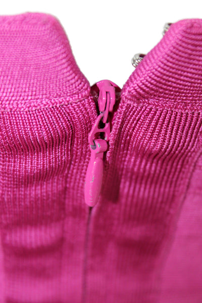 Herve Leger Women Bodycon Pink Square Neck Short Dress Zip Size XS