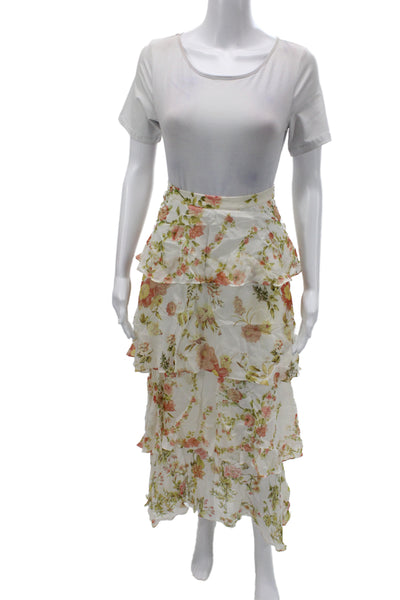 Zara Woman Women Maxi Floral Zip Skirt White Size S