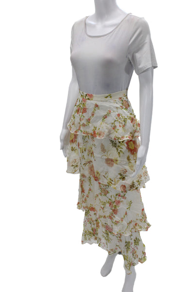 Zara Woman Women Maxi Floral Zip Skirt White Size S