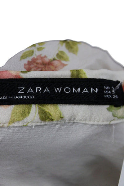 Zara Woman Women Maxi Floral Zip Skirt White Size S