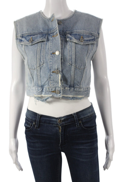 Agolde Women 90s Basic Sleeveless Jacket Blue Button Organic Cotton Size S