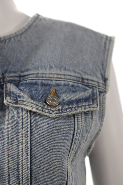Agolde Women 90s Basic Sleeveless Jacket Blue Button Organic Cotton Size S