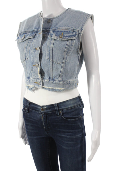 Agolde Women 90s Basic Sleeveless Jacket Blue Button Organic Cotton Size S