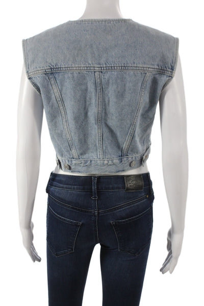 Agolde Women 90s Basic Sleeveless Jacket Blue Button Organic Cotton Size S