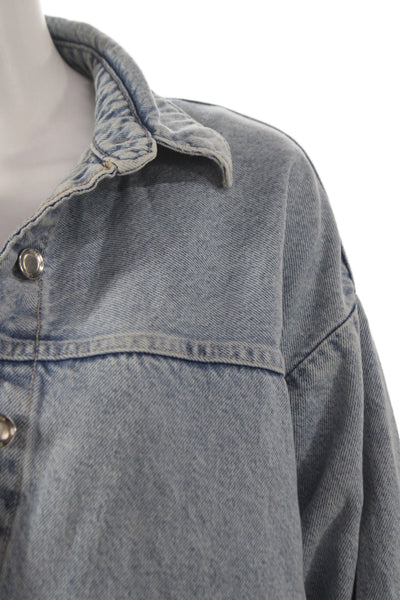Zara Women Basic Jacket Blue 100% Cotton Long Sleeve Button Solid Size XS