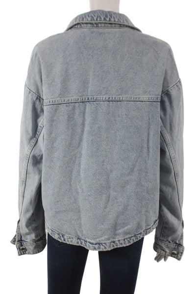 Zara Women Basic Jacket Blue 100% Cotton Long Sleeve Button Solid Size XS