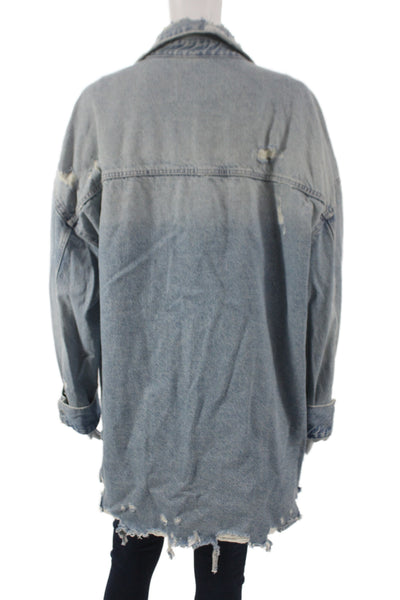 Zara Womens Blue Basic Jacket 100% Cotton Long Sleeve Button Closure Size S