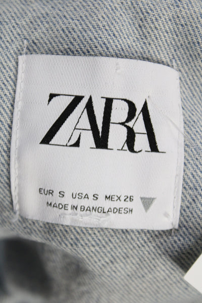 Zara Womens Blue Basic Jacket 100% Cotton Long Sleeve Button Closure Size S