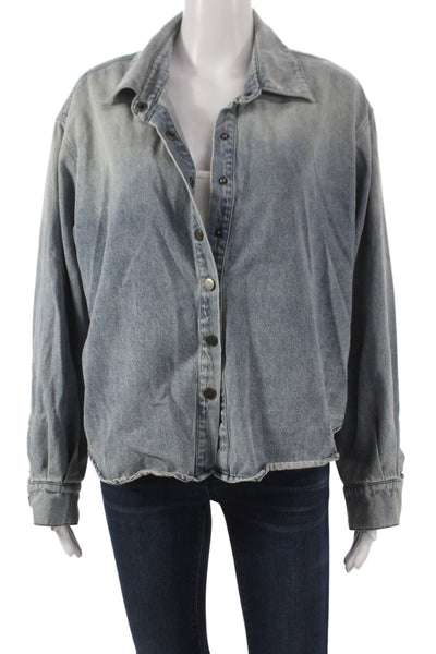 Heartloom Womens Blue Collared Long Sleeve Basic Button-Up Jacket Size S