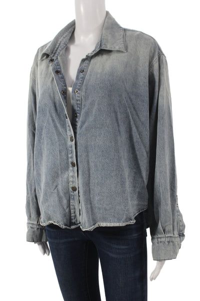 Heartloom Womens Blue Collared Long Sleeve Basic Button-Up Jacket Size S