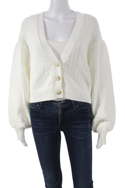 Intermix Womens Cardigan Ivory V-Neck Long Sleeve Cotton Fall Size M