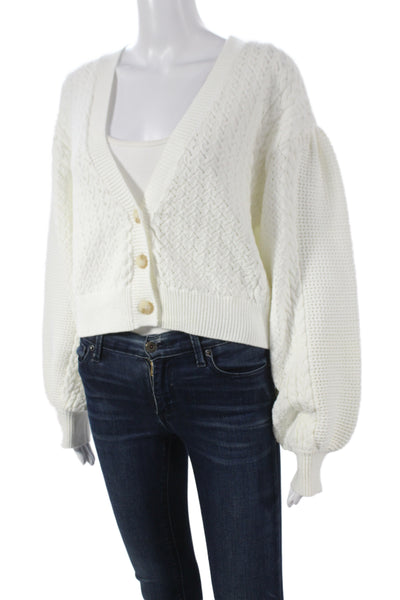 Intermix Womens Cardigan Ivory V-Neck Long Sleeve Cotton Fall Size M