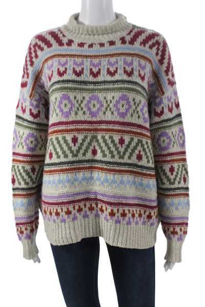 Hartford Women Mock Neck Fair Isle Pullover Multicolor 46% Wool Size 3
