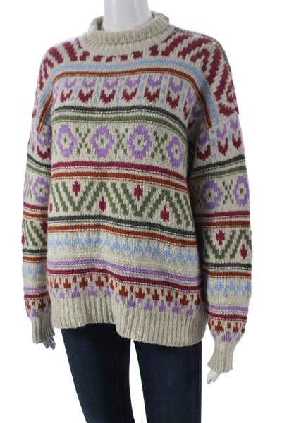 Hartford Women Mock Neck Fair Isle Pullover Multicolor 46% Wool Size 3