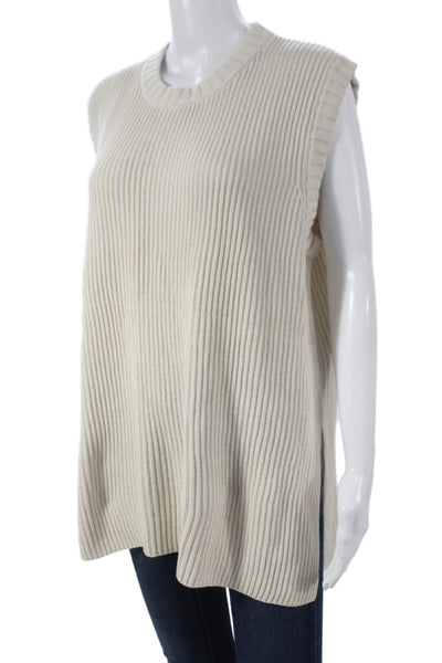 Splendid Womens Ivory Sweater Vest Cotton Crew Neck Sleeveless Size M
