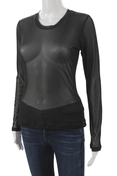 Stillwater Womens Black Sheer Mesh Basic Long Sleeve Crew Neck T-Shirt Size S