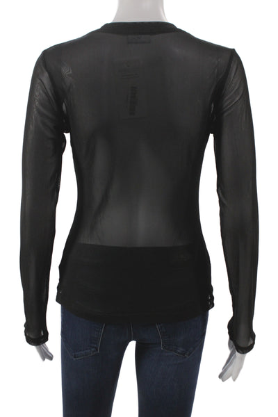 Stillwater Womens Black Sheer Mesh Basic Long Sleeve Crew Neck T-Shirt Size S