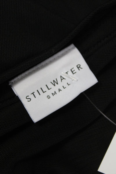 Stillwater Womens Black Sheer Mesh Basic Long Sleeve Crew Neck T-Shirt Size S