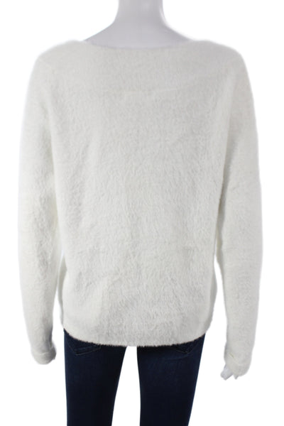 Elan Women Pullover Sweater Boat Neck Long Sleeve White Size S