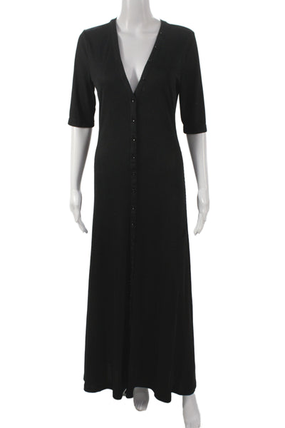 L'Academie Womens Maxi Dress Black V-Neck Half Sleeve Button Size M