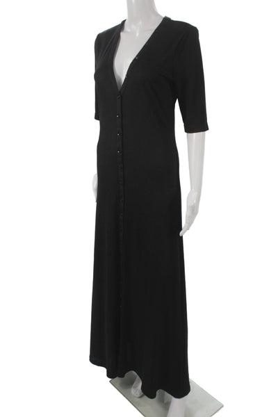 L'Academie Womens Maxi Dress Black V-Neck Half Sleeve Button Size M
