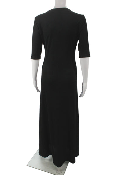 L'Academie Womens Maxi Dress Black V-Neck Half Sleeve Button Size M