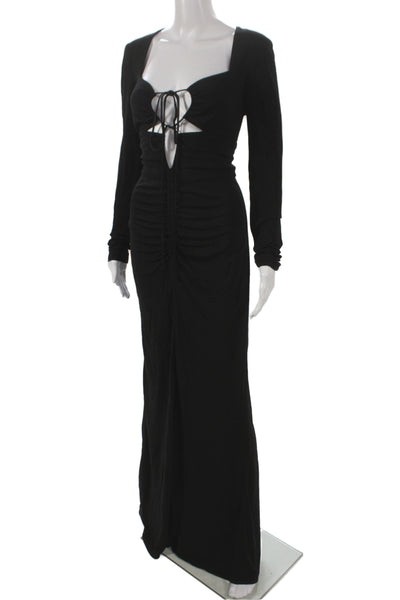 Rebecca Vallance Women Maxi Dress Black Square Neck Long Sleeve Size 6