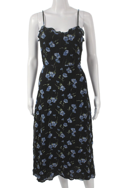 Reformation Womens Black Floral Slip Dress Midcalf Sweetheart Size 2