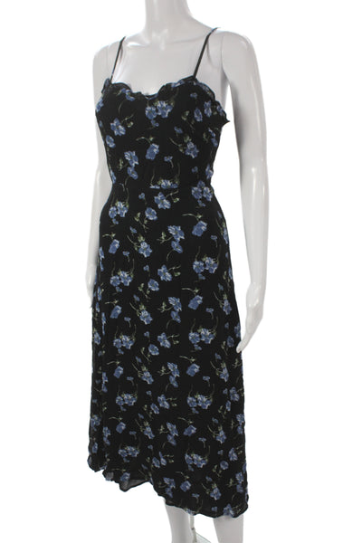 Reformation Womens Black Floral Slip Dress Midcalf Sweetheart Size 2
